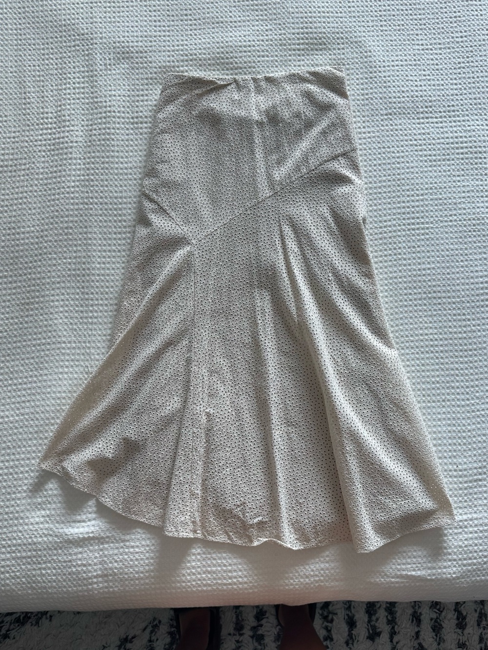 Theory Cream Midi Skirt with Subtle Eyelet Texture